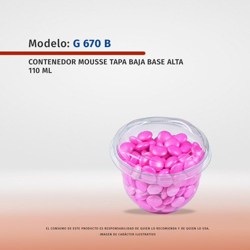 Contenedor Para Postre Con Tapa Baja 110ml 6x5cm 50 Piezas Incoloro