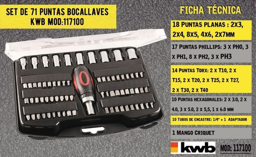 Set Kwb Puntas Tubos Destornillador 71 Piezas Alemán
