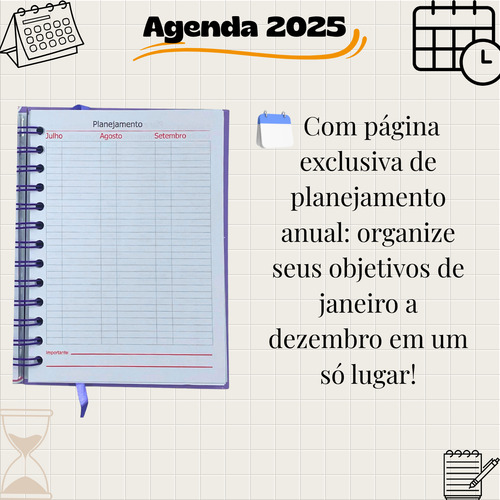 Agenda 2025 Diária Semanal Capa Dura - Estudos, Planejamento Rosa-chiclete 2025