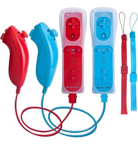 Kit Wii Remote Motion Plus Interno+Nunchuck+Funda2 Cor Rojo/Azul