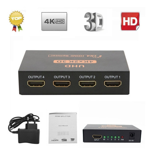 Hdmi Splitter 1x4 Full Hd 4k 2k Multiplica Señal + 10 Kn-95