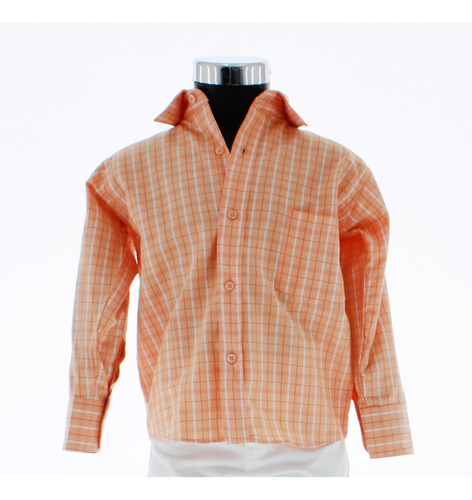 Camisa De Vestir Niño Color Naranja Cuadros 3664 2 A 18 Años