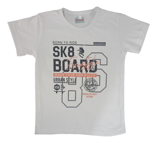 Remeras De Algodon Estampado Para Niños Skate