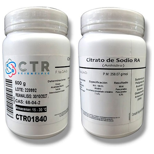 Citrato De Sodio Anhidro Ra Plastico 500gr Ctr