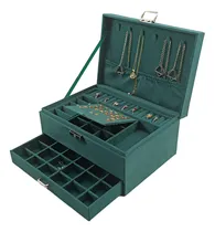 Comprar Joyero De Terciopelo Verde De 3 Capas