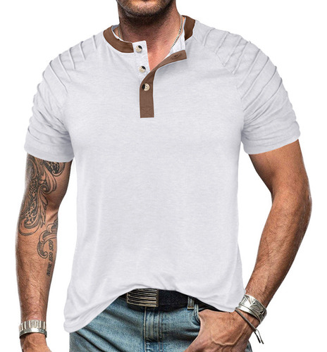 Playera De Manga Corta De 2023, Camisa Henley Blusa Con Bloq