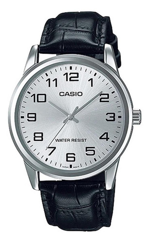 Reloj pulsera Casio MTP-V001GL-7BUDF con correa de cuero color negro - fondo plateado