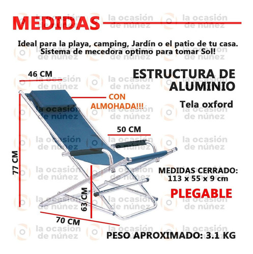 Imagen 2 de 6 de Reposera Hamaca Silla Aluminio Camping Playa Broksol Premium