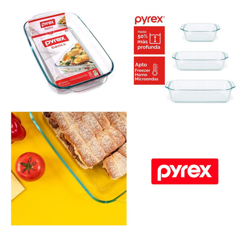 Imagen 2 de 4 de Asadera Rectangular Mediana De Vidrio Pyrex Horno 1.9 Lts.