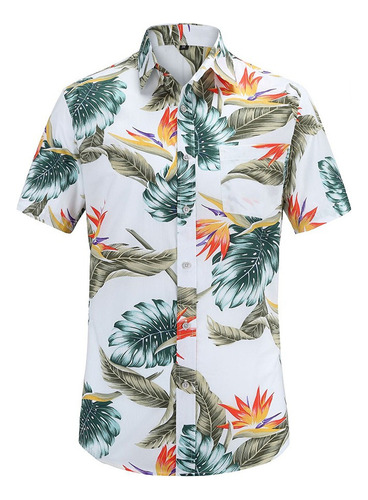 Playera Hawaiana Manga Corta Con Estampado P/hombre