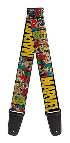 Correa De Guitarra Marvel Retro Comic Panels Negro Amarillo 