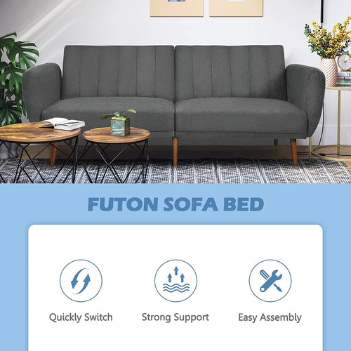 Sofa Cama Plegable Futon Color Gris Marca Giantex