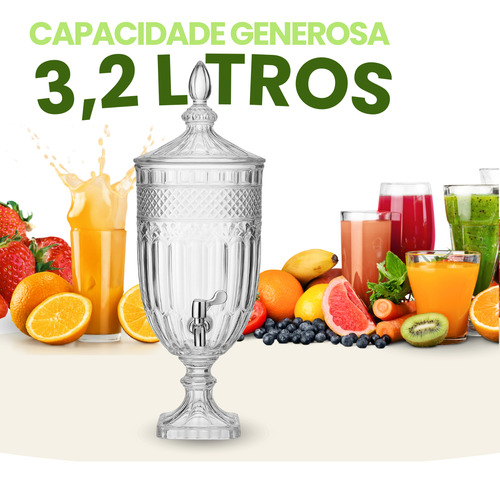 Suqueira De Vidro Filtro Suco Água Saborizada Jarra 3,2 L