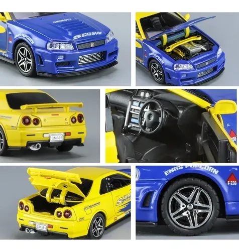 1:32 Skyline Gtr R34 Diecast Car Model Open Doors | Frete grátis