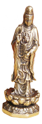 Mini Estatua De Guan Yin De Pie Sobre Estatuilla De Latón