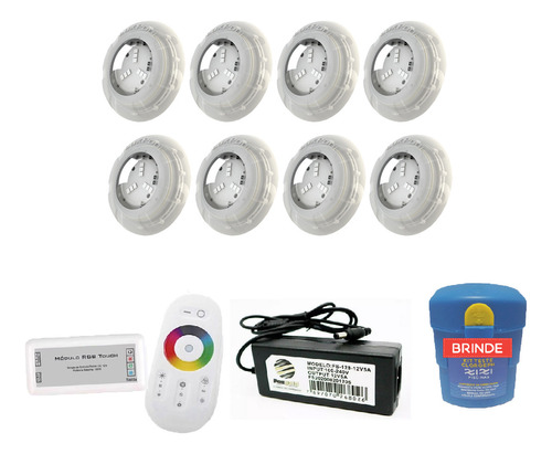 Kit Iluminação Piscina - 8 Leds + Módulo + Fonte