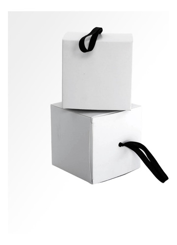 Caja Cubo Blanca C/cinta Negra, 7,5 Cm X Lado - Pack X 10 Un