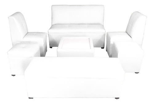 Sala Lounge Minimalista Moderna Puff Sillones Color Blanco