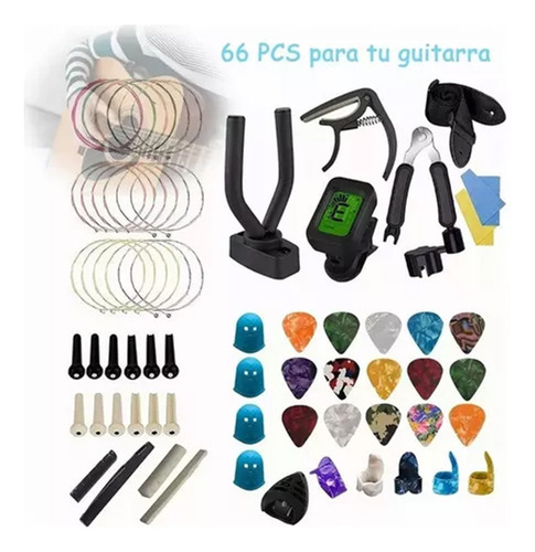 Kit De Accesorios Para Guitarra Acustica Cuerdas 66 Piezas Cuerdas de guitarra afinador capo pua y otros Kit de accesorios para guitarra BLUEMOS RIMLUFE