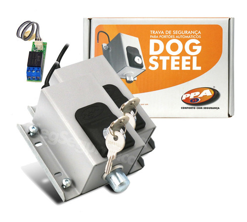 Kit 2 Travas Eletromagnética Dog Steel Ppa + Módulo Relê