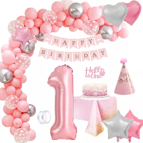 6 globos rosa pastel de 1 año, decoraciones de fiesta de 1er cumpleaños,  globos de 1er cumpleaños para niñas, decoraciones de globos de fiesta rosa,  1er cumpleaños -  México