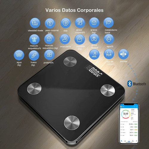 Báscula Inteligente Corporal Muscular Bluetooth 180kg Negro