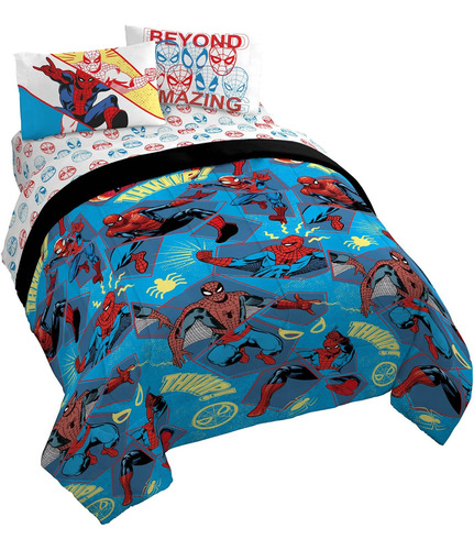 Juego De Cama Queen Size De 7 Piezas Marvel Spiderman Bey...