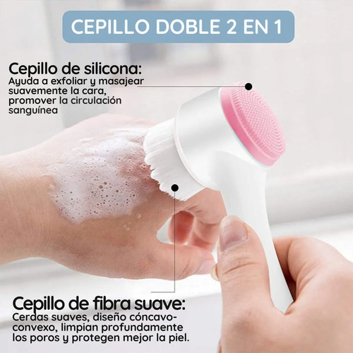 Cepillo Limpieza Facial Doble Cara Exfoliante Blanco / Rosa