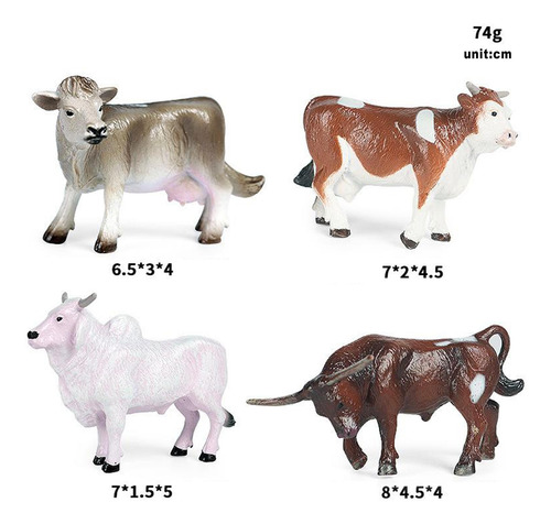 2 Estatuilla De Ganado 4pcs Toro Simulado Animales Realistas