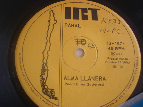 Single Vinilo 45 Panal Alma Llanera