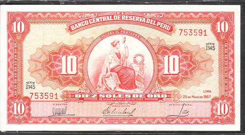 Billete Banco Central De Reserva Del Peru 10 Soles De Oro