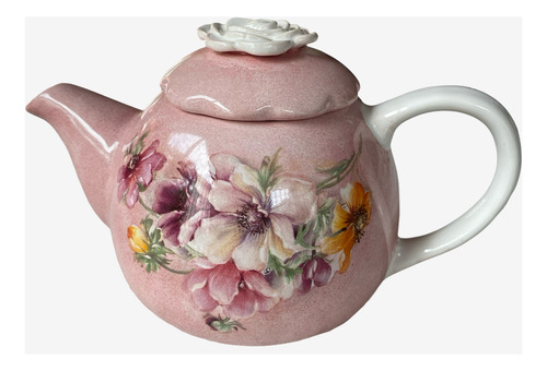 Juego De Te En Ceramica Decorado A Mano Rosa Floreado