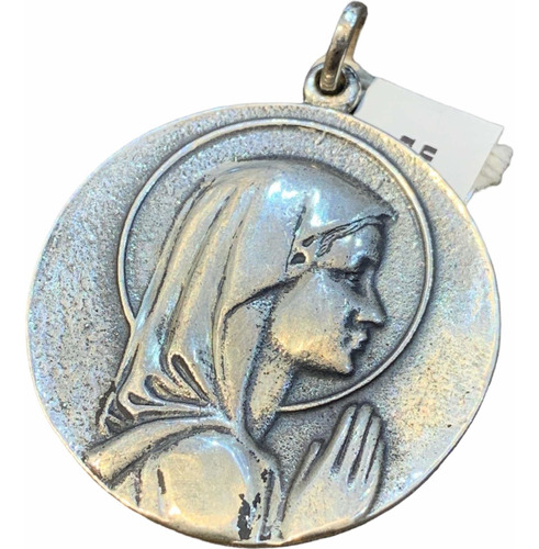Medallón Cunero Virgen Niña En Plata 925, 38 Mm. Tuset.