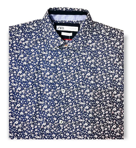 Imagen 3 de 3 de Camisa Zara Slim Fit Algodón Con Puntos Fantasía Talle S