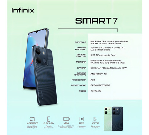 Infinix Smart 7 64GB 4GB RAM Cor Preto