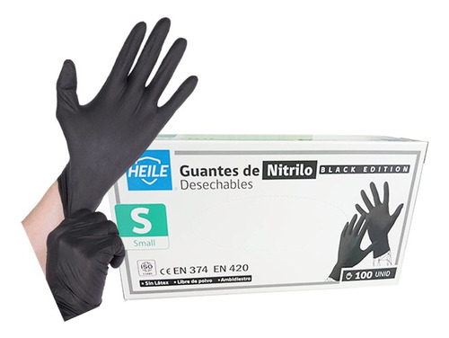 Guantes De Nitrilo Negro Heile Talla S Caja X 100 Unid.