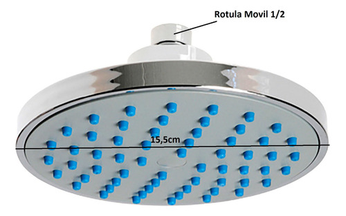 Flor De Ducha Lluvia Redonda 15,5 Cm Articulada Anticalcarea Gris Y Azul 4805/52d