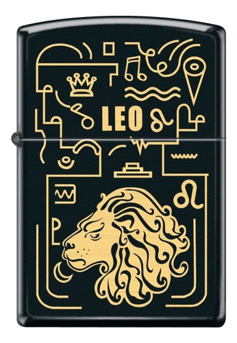 Zippo Encendedor Leo Zodiac Negro Mate Resistente Al Viento