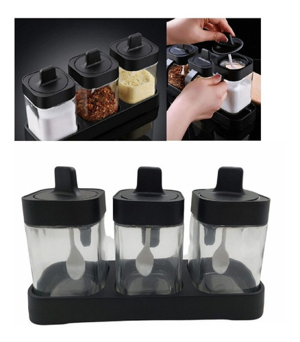 Set 3 Botellas Para Especies Condimentos 2 En 1 Con Cuchara