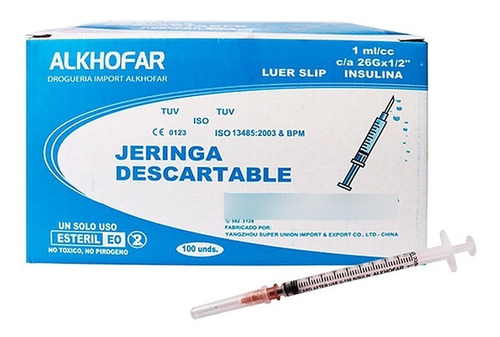 Jeringa Insulina De 1 Ml C/a 26 X 1/2 Caja X 100 