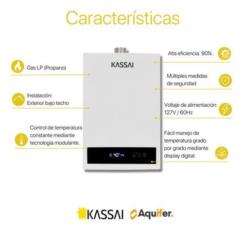Kassai Boiler Calentador Paso 12 Lpm Gas Propano 2 Servicios