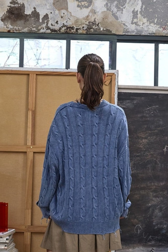 Sweater Azul Washed Unisex The Boss Bomba Project Algodón