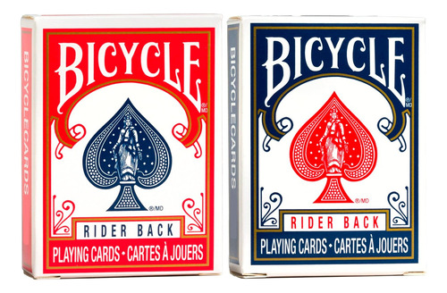 Kit de 2 minibarajas para bicicleta con la parte trasera del ciclista, cartas azules y rojas