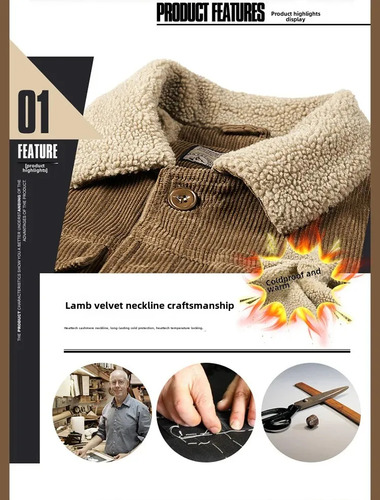 Jaqueta Masculina De Inverno De Algodão Com Forro De Lã E La