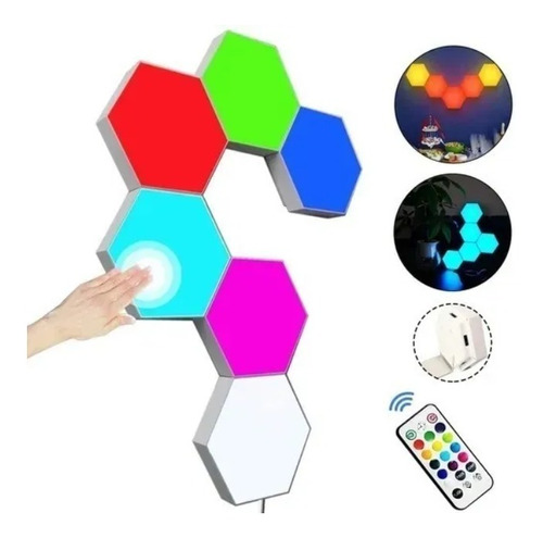 Set De 12 Luces Hexagonales Led Rgb + Control Iluminacion 