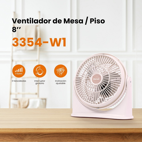 Ventilador De Piso Mytek 3354-w1 8 Pulgadas Plástico Blanco 20.32 Cm Blanco Blanco Plástico 3