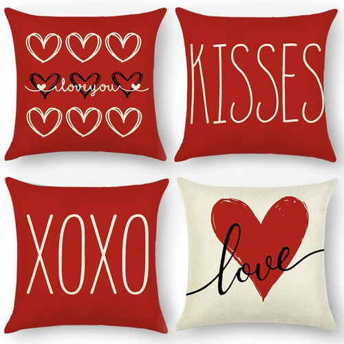 4 Funda Almohada 18 X 18  Xoxo Kiss Love Para Hogar