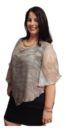 Imagen 3 de 5 de Blusa Fiesta/noche Seda Fria/gasa Talles Grandes/especiales
