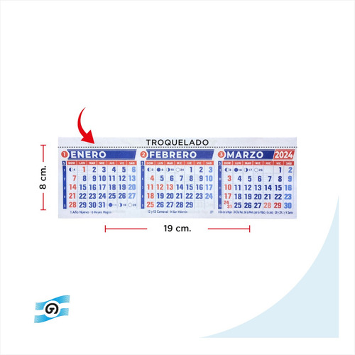 Trimensual Calendario 19x8cm Troquelado X100u