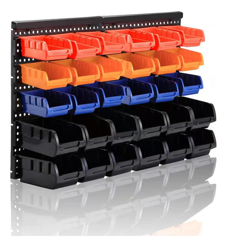 Wall Mounted Storage Bins Parts Rack 4 Colors 30pcs Bin...